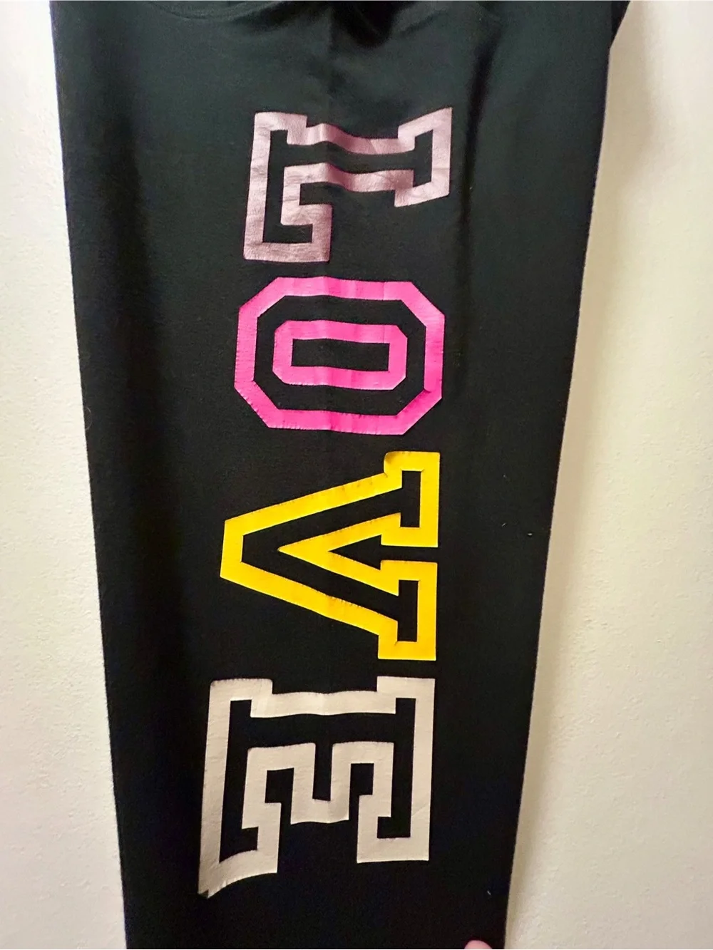 PINK Victoria's Secret Black Leggings with Multicolor Side Logo